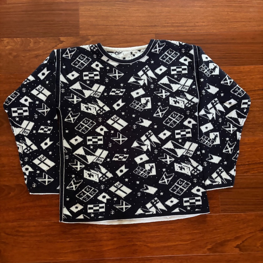 Vintage 2000s Reversible Black White Geometric Heavy Knit Sweater Men's Small